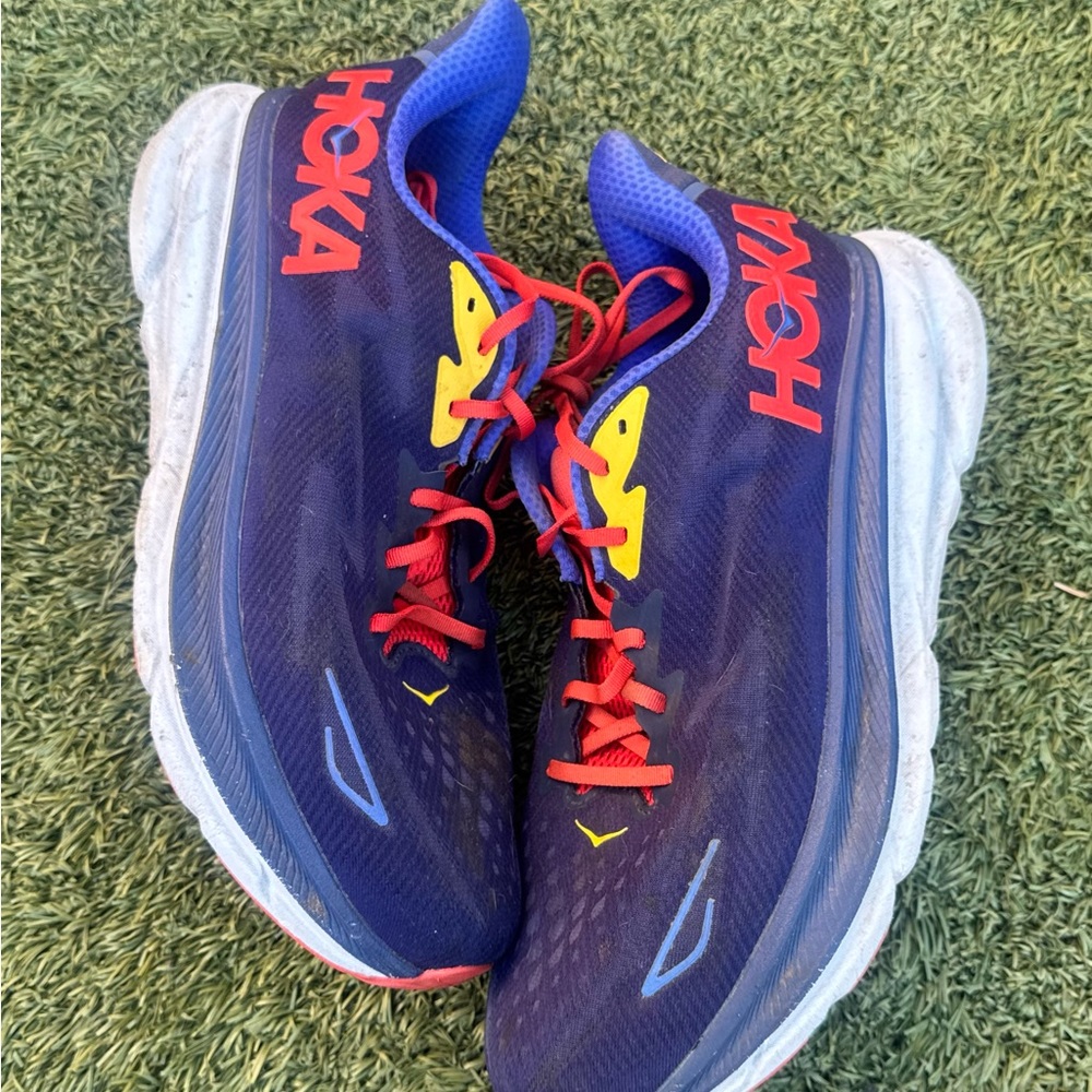 Hoka One One Clifton 9 Blue Red Cushioning Road Running Shoes Size Men 14